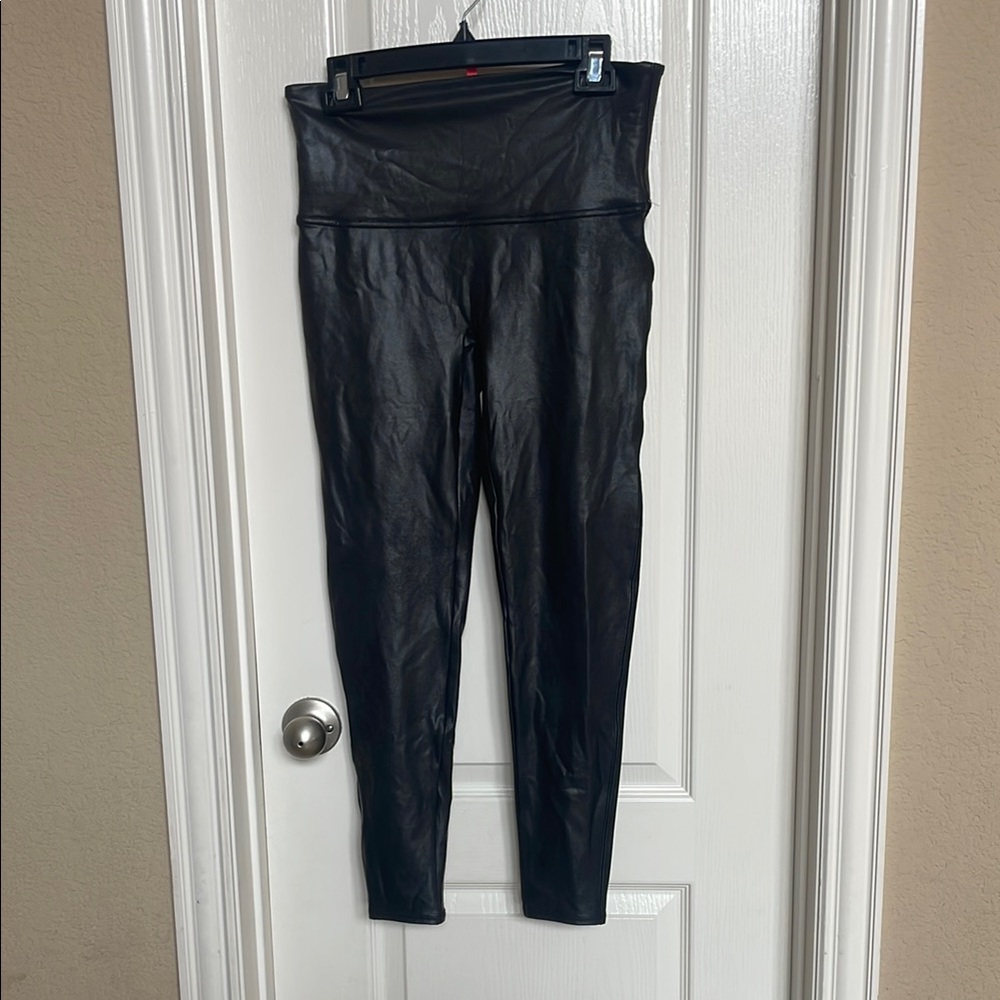 Spanx faux leather leggings black shiny size XL